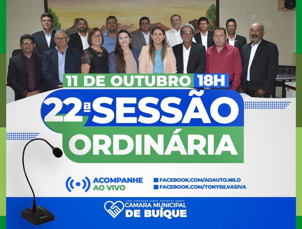 22º SESSÃO ORDINÁRIA - HOJE 18:00 11/10/2023